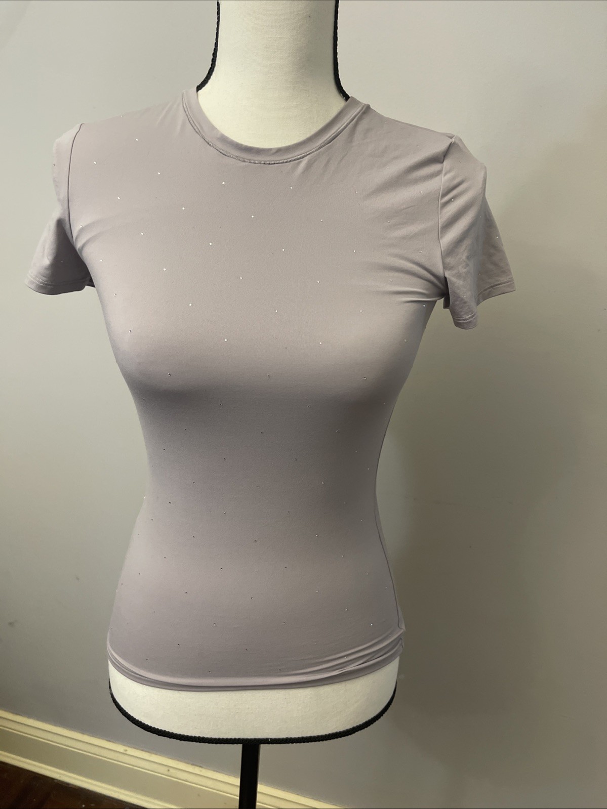 PINK Victoria Secret?Lavender Gray Bling S/P Base Stretch Crew Short Sleeve Tee