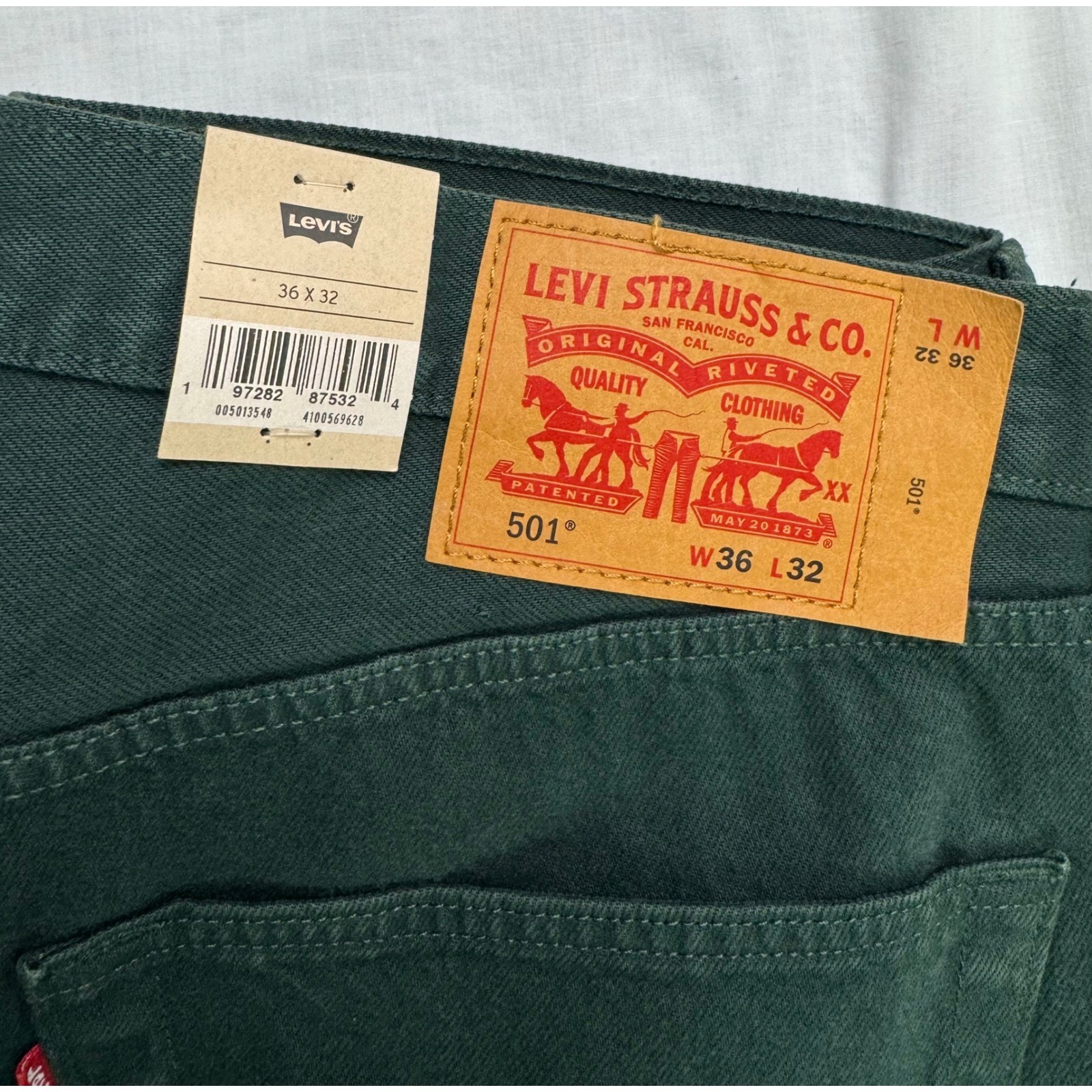 Levis 501 Original Mens Straight Leg Jeans Green denim button fly 36×32