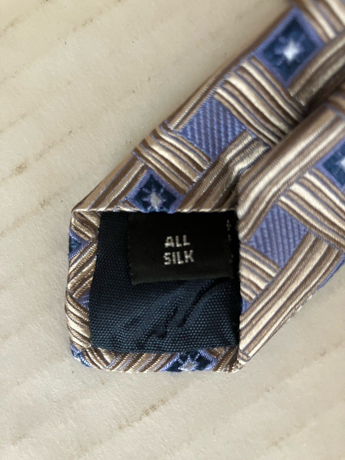 Corporate Image Tom James Men’s Necktie Tie Silk Gold Blue Basket Weave Made USA