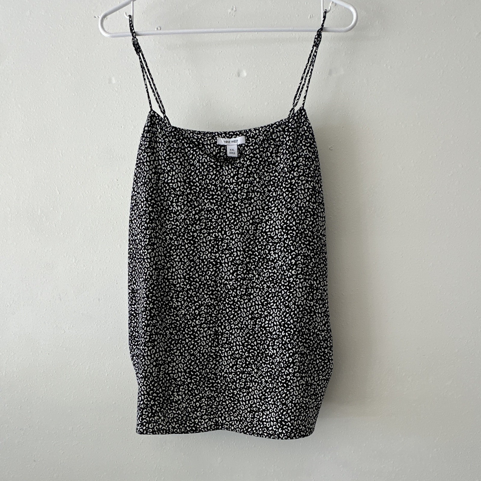 Nine West Camisole XXL Black White Animal Print V-Neck Spaghetti Strap Polyester
