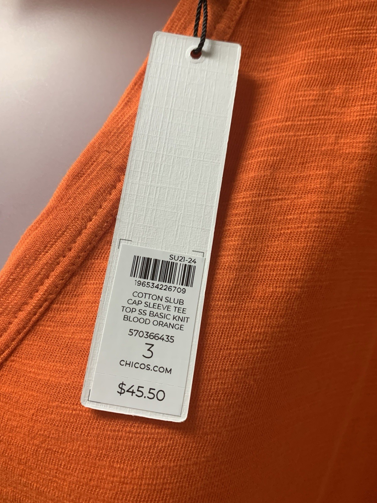 Chico’s Top Cotton Modal Slub V Neck Cap Sleeve Tee T-Shirt NWT $45 Blood Orange