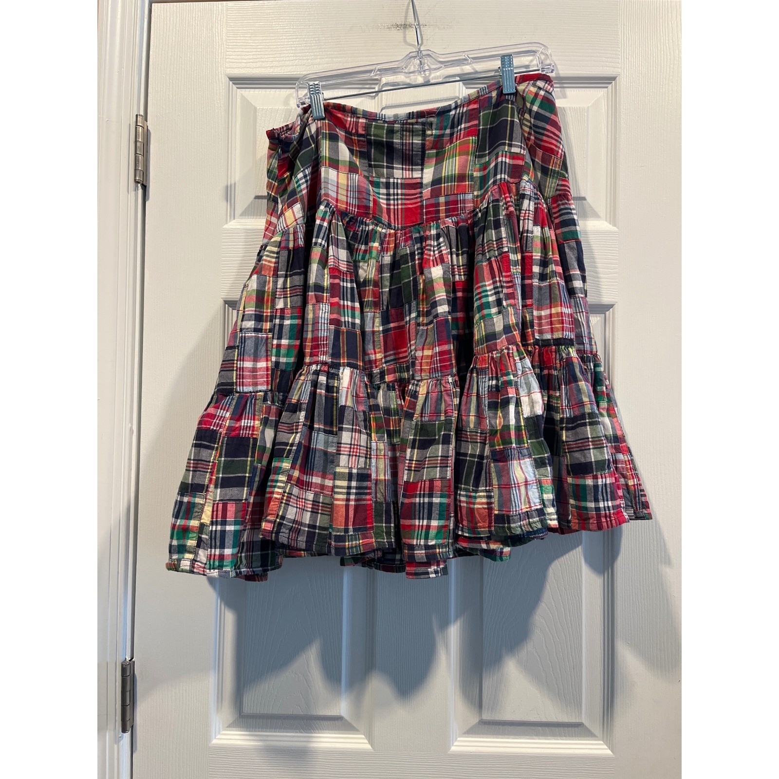 American Living Patchwork Plaid Tiered Skirt Multi Color Cotton Madras Size 14