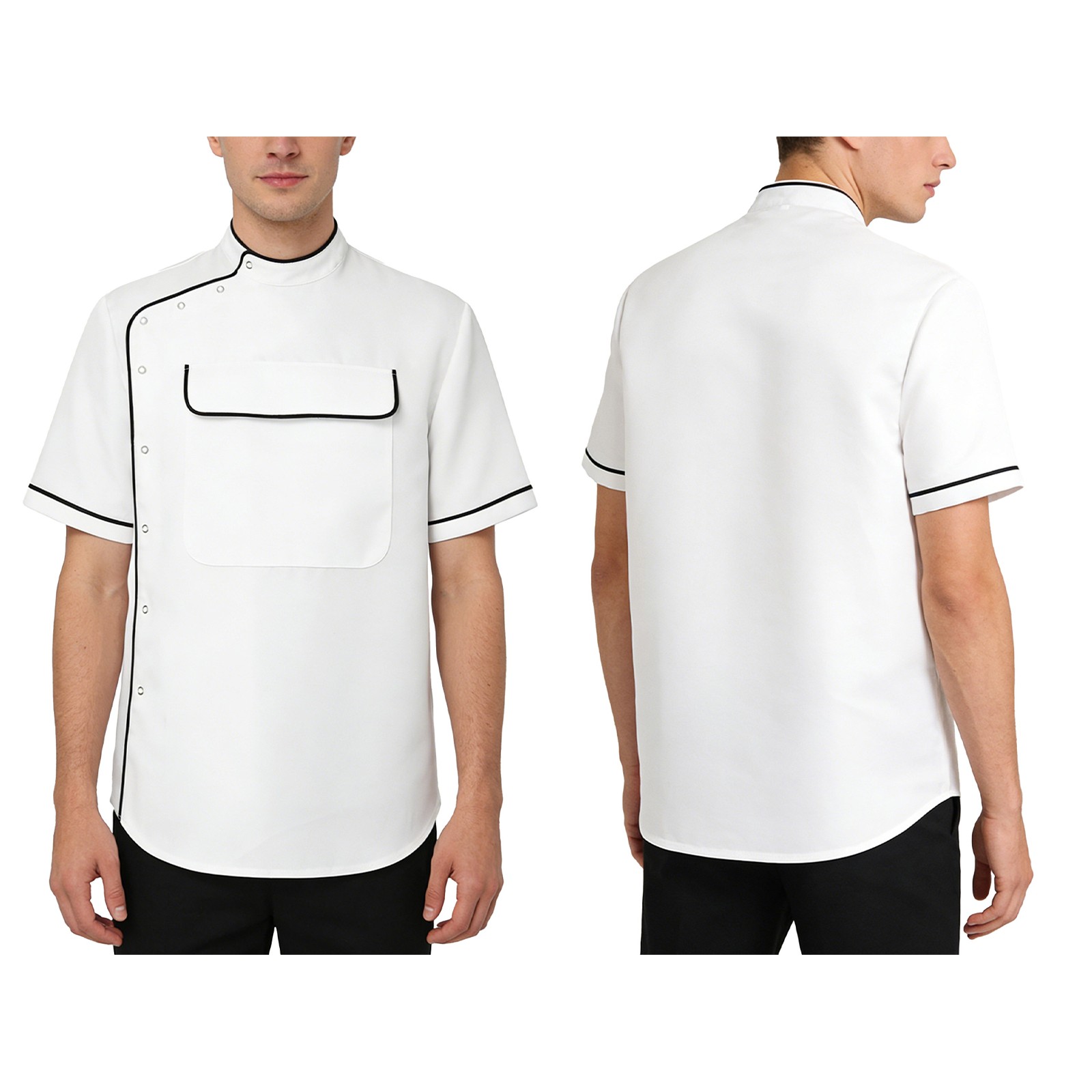 US Men Barber Smock Tops with Pocket Shoulder Snaps Button Up Wrinkle-resistant