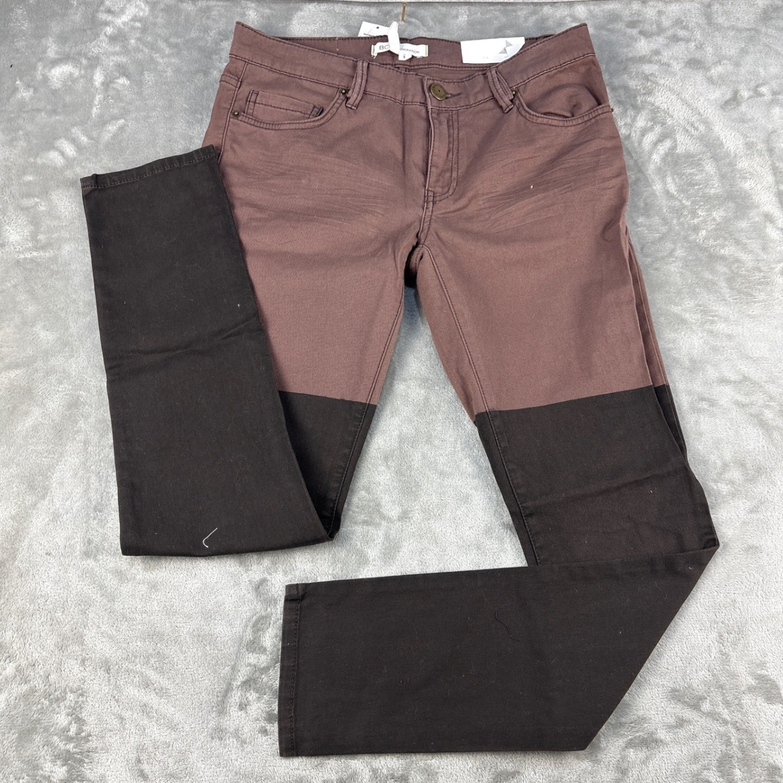 BCBGeneration Jasper Two Tone Colorblock Skinny Jeans Brown Coconut Size 26 NEW