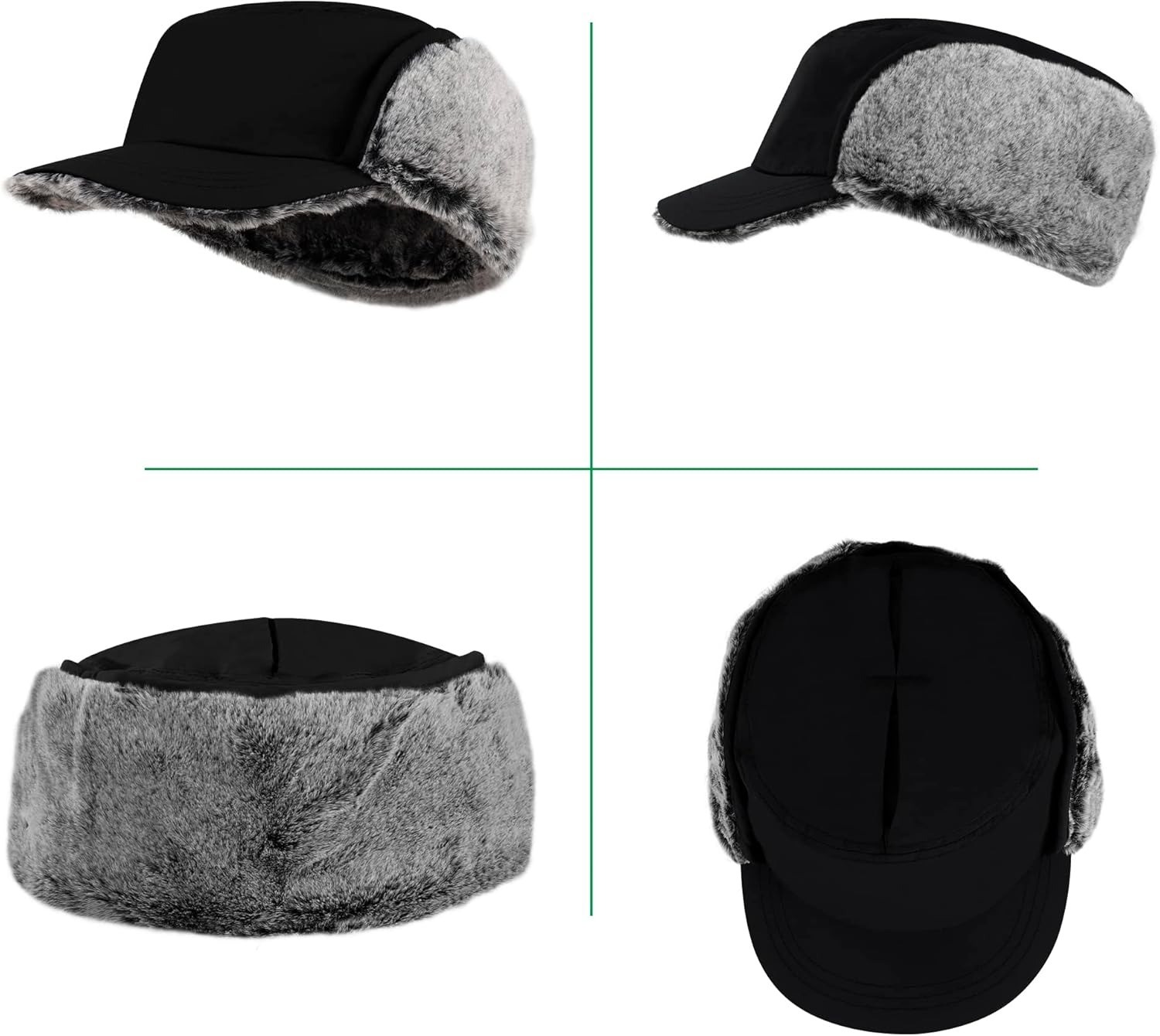 Men’s Winter Hat with Visor Warm Earflaps Hat Fully Lined Faux Fur Hunting Hats