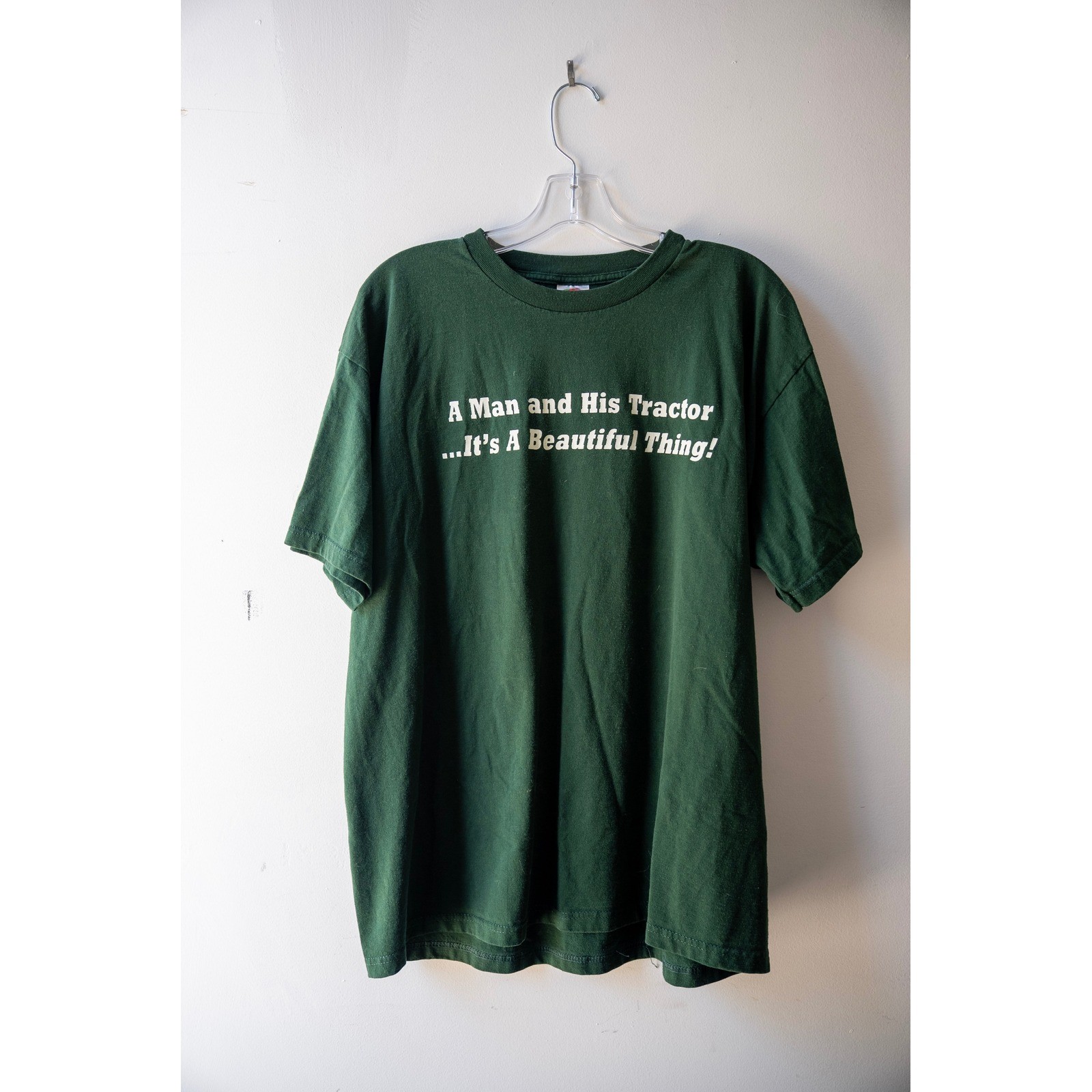 Vintage Style A Man and His Tractor Graphic T-Shirt Forest Green Mens Large