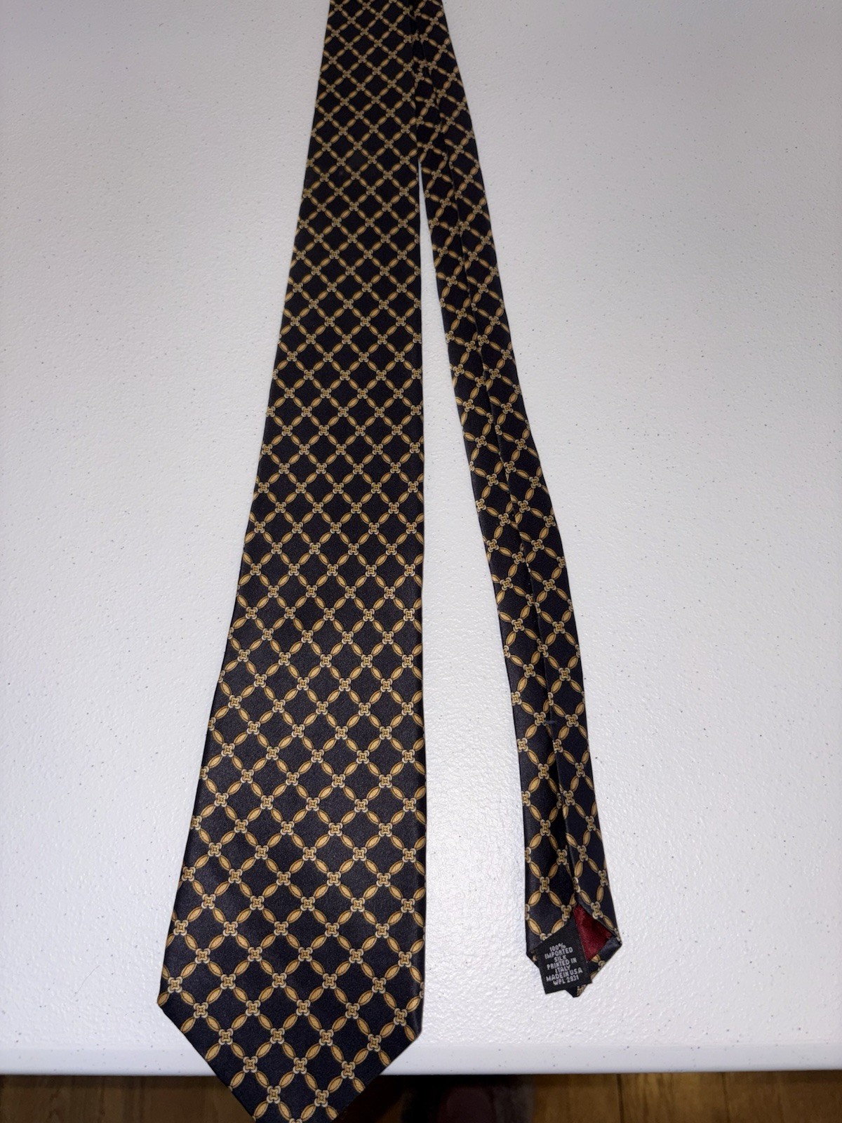 Villa Bugatti Silk Black Gold Geometric Designer Men’s Tie Classic 57-60″