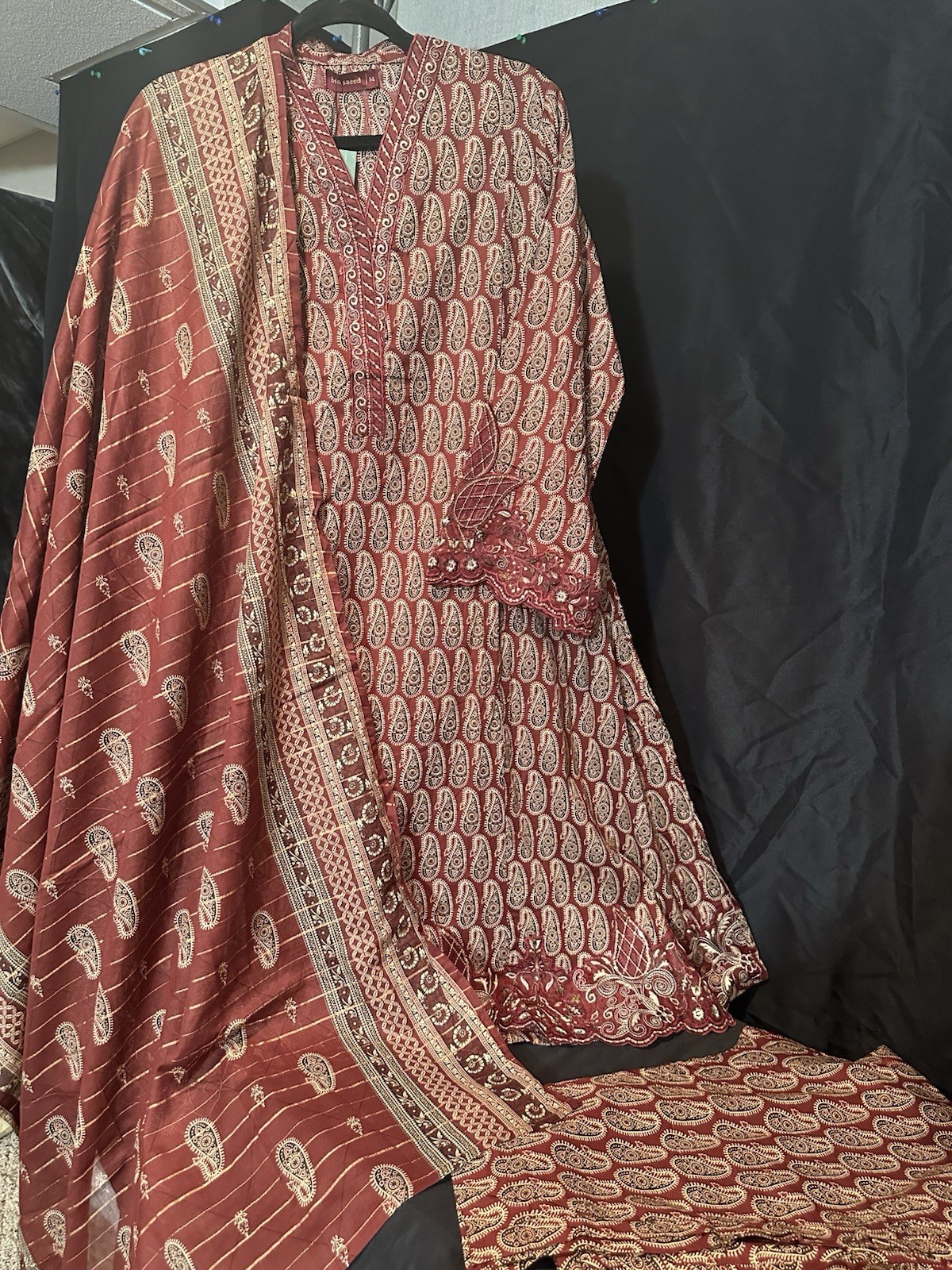 Bin Saeed Premium Lawn Cotton 3 Pc Suit-Cut Work Emb- Aline Style-M & L – $42