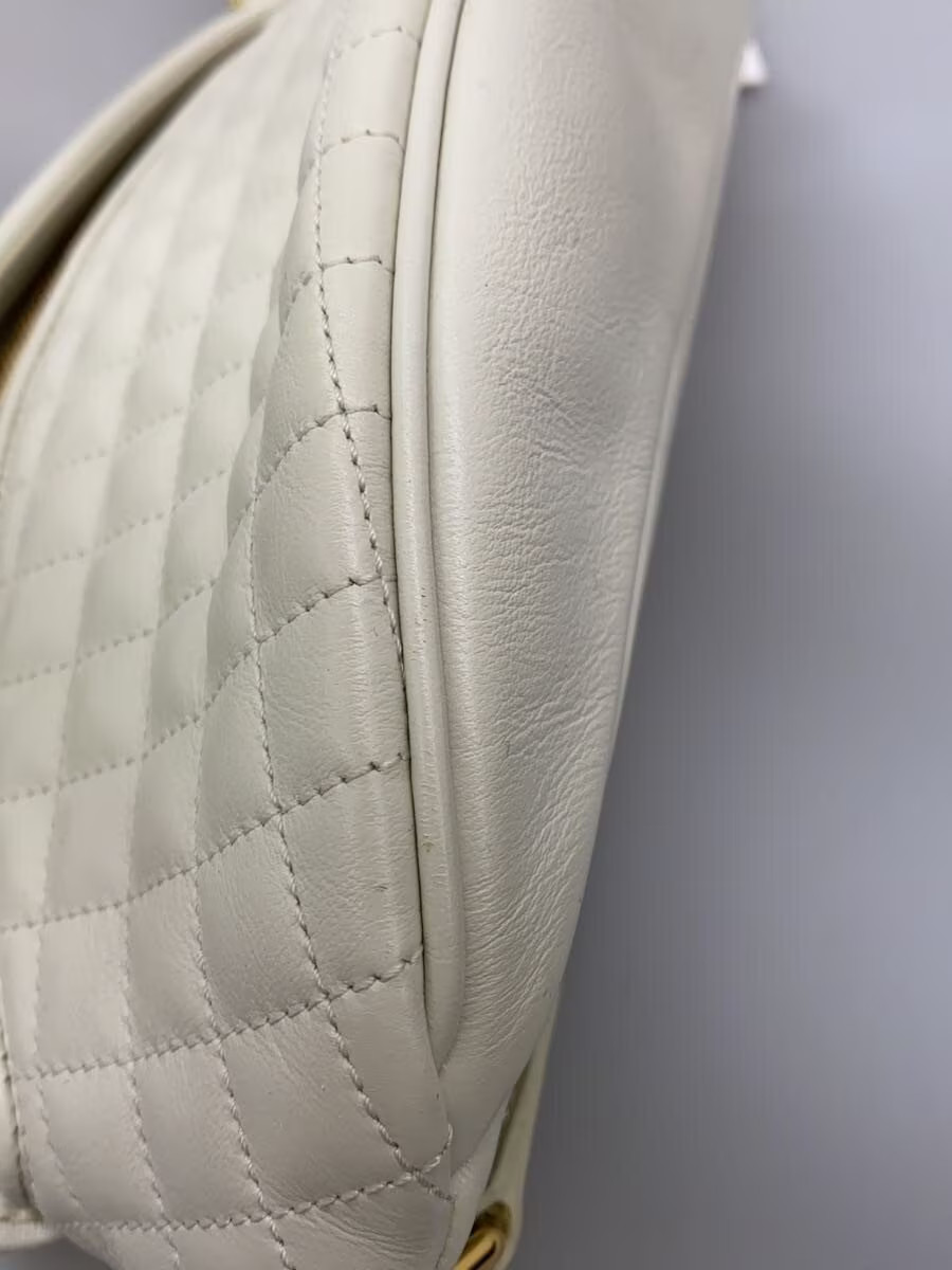 CELINE Body Bag Quilted C Charm Shoulder Bag Leather White