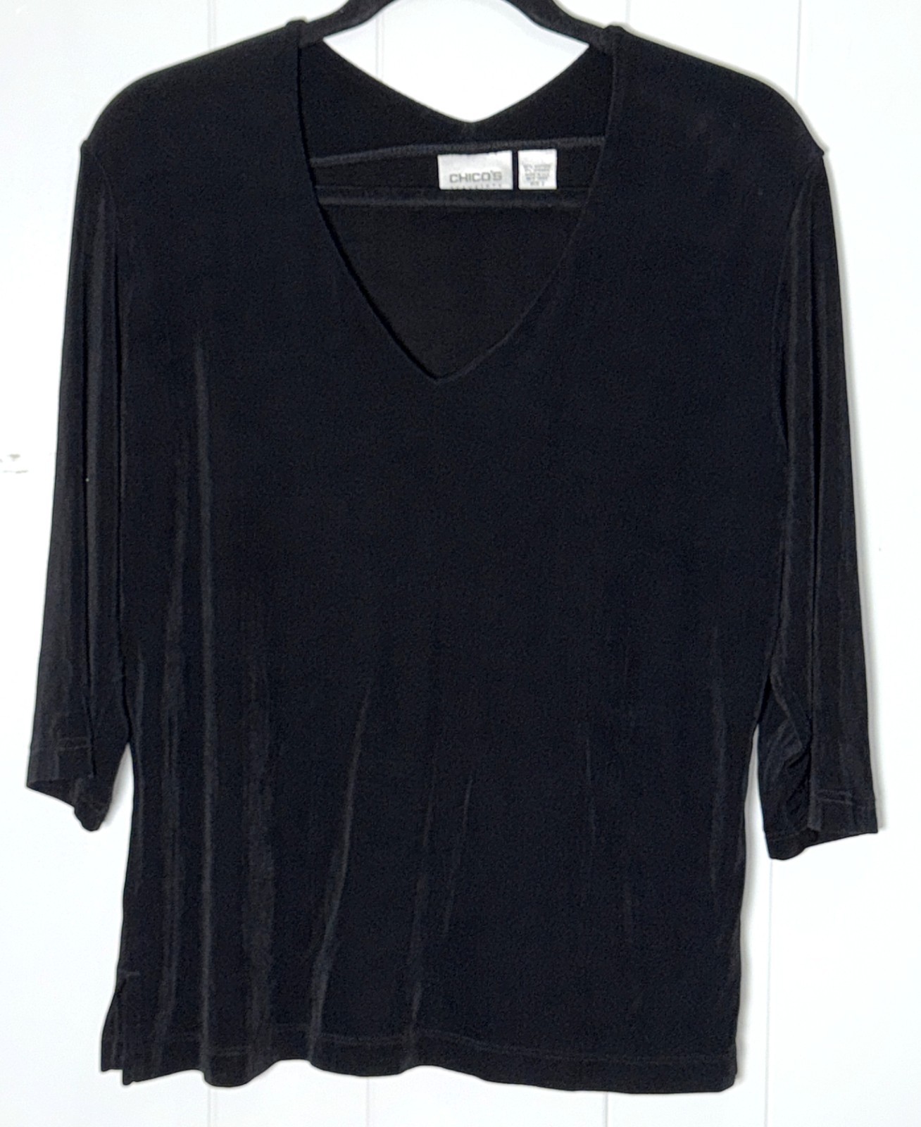Chico’s Travelers Black Slinky Knit Travel 3/4 Sleeve Pullover Shirt Top 2 L 12