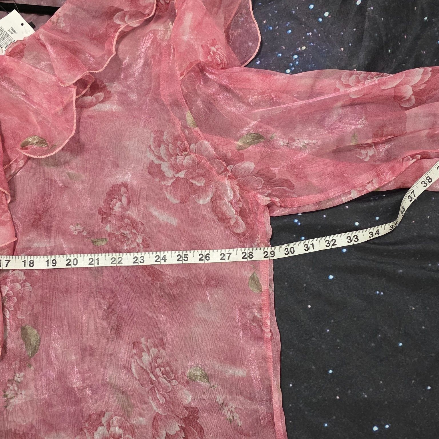 N by Niki XXL Pink Floral Shimmer Ruffle Blouse Sheer Long Sleeve Top MSRP $79