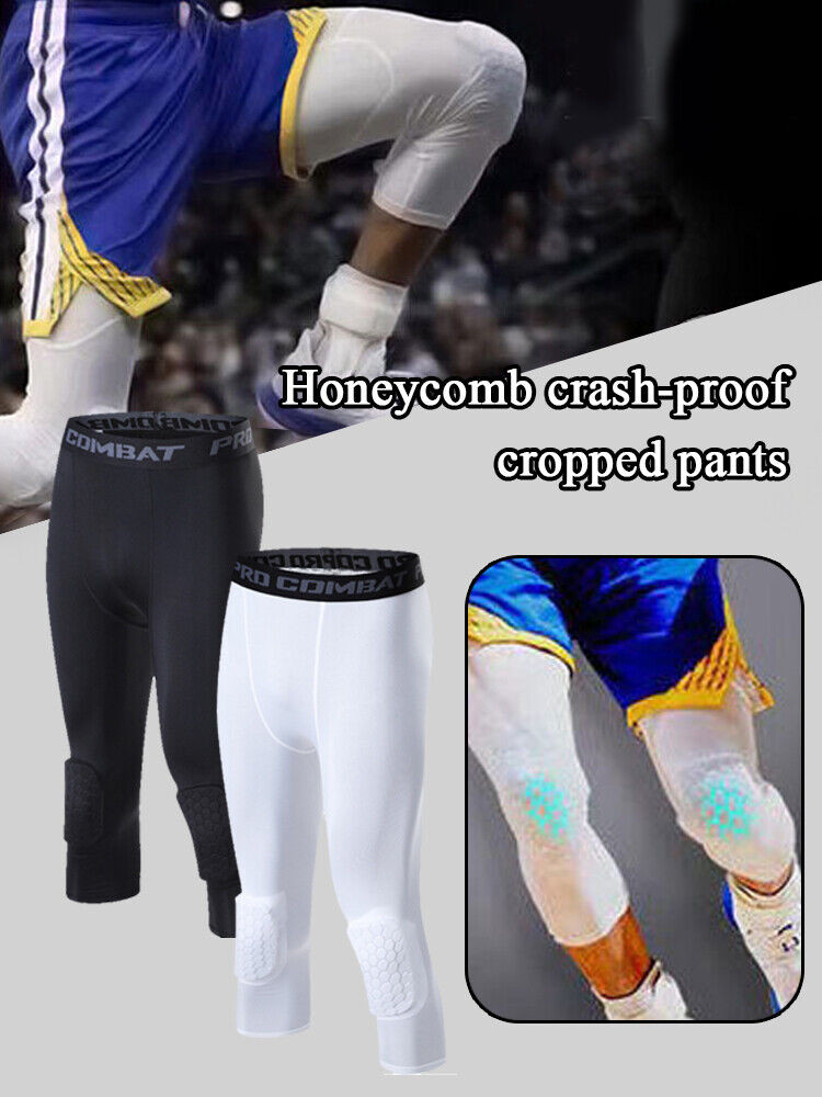 Men’s Basketball Sports Tight Pants 3/4 Compression Workout Leggings Knee Pads