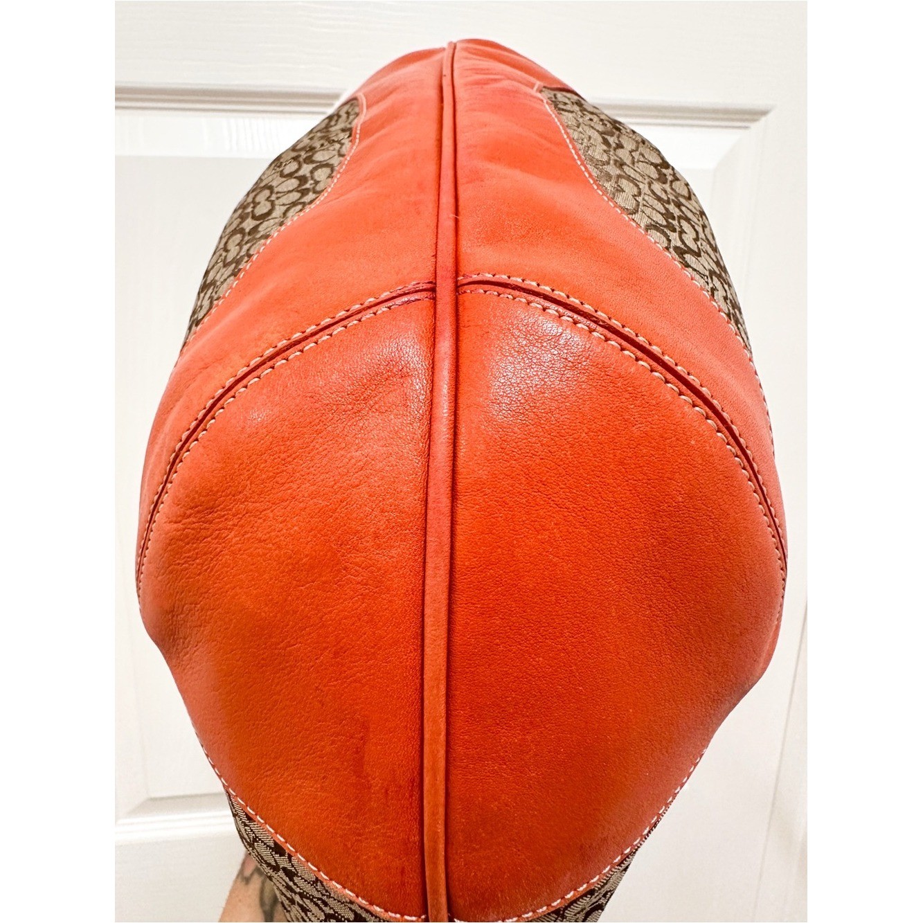 Coach Ergo Large Crescent Hobo Bag Brown Monogram Canvas Orange Leather