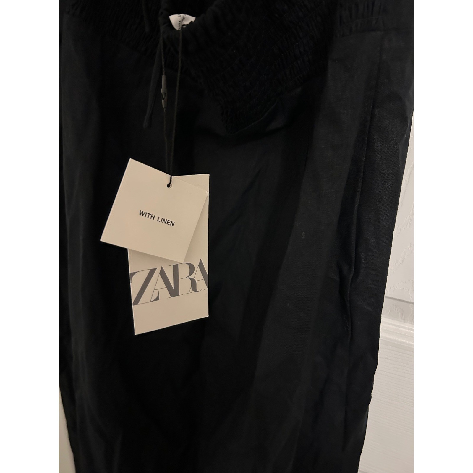 Zara Black Linen Blend Midi Dress Spaghetti Strap Cut Out Back NWT