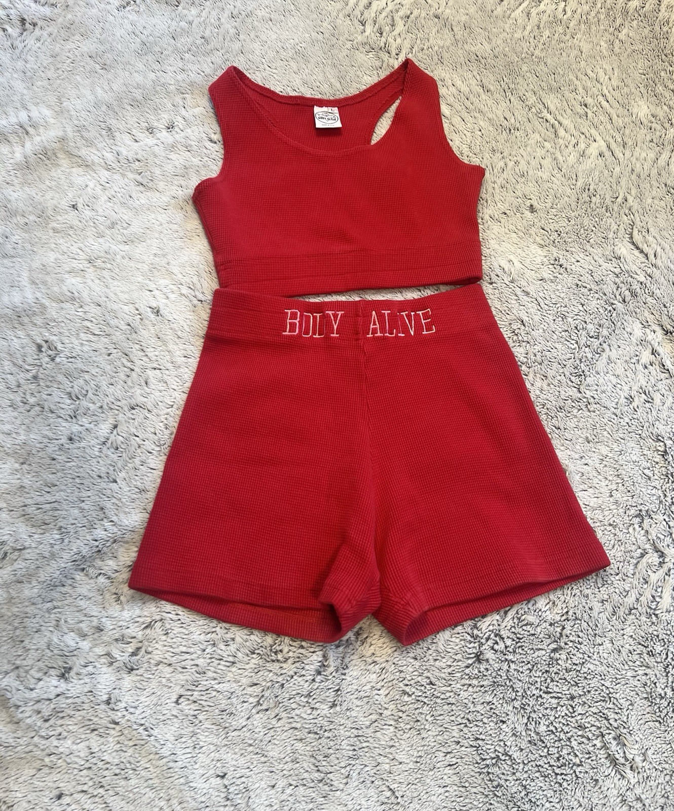 Body Alive Vintage Two-piece Sporty Set In Red Made of Waffle Knit Or Ribbed