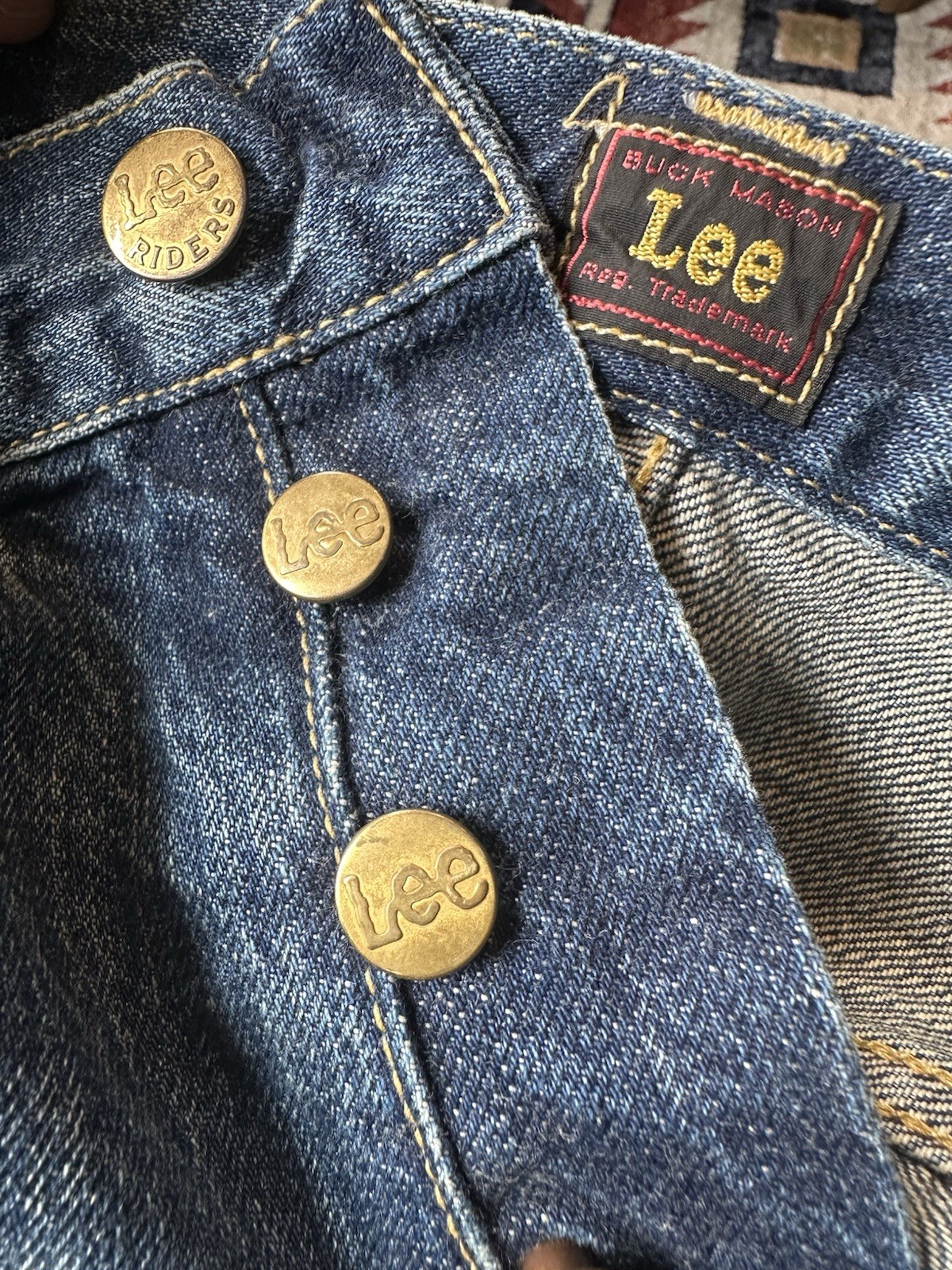 Lee Buck Mason Men’s Blue Medium Wash Straight Leg Denim Jeans Button Fly