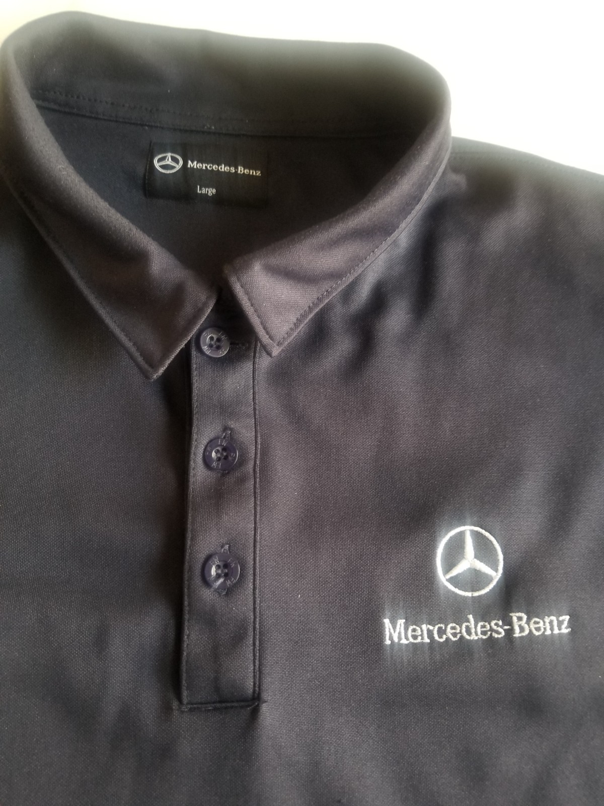 Mercedes Benz Polo Shirt Mens Large Navy Blue Embroidered Logo