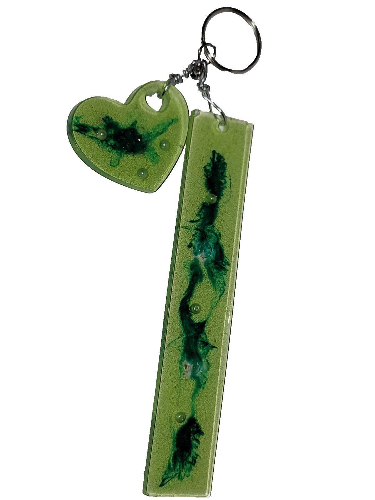 Resin art keychain with heart/bookmark set 8green