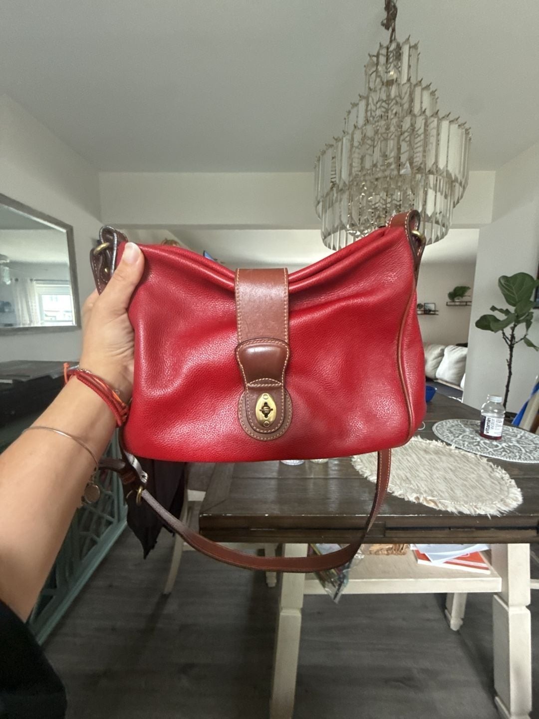 Vintage Coach Red Leather Turnlock Shoulder Bag