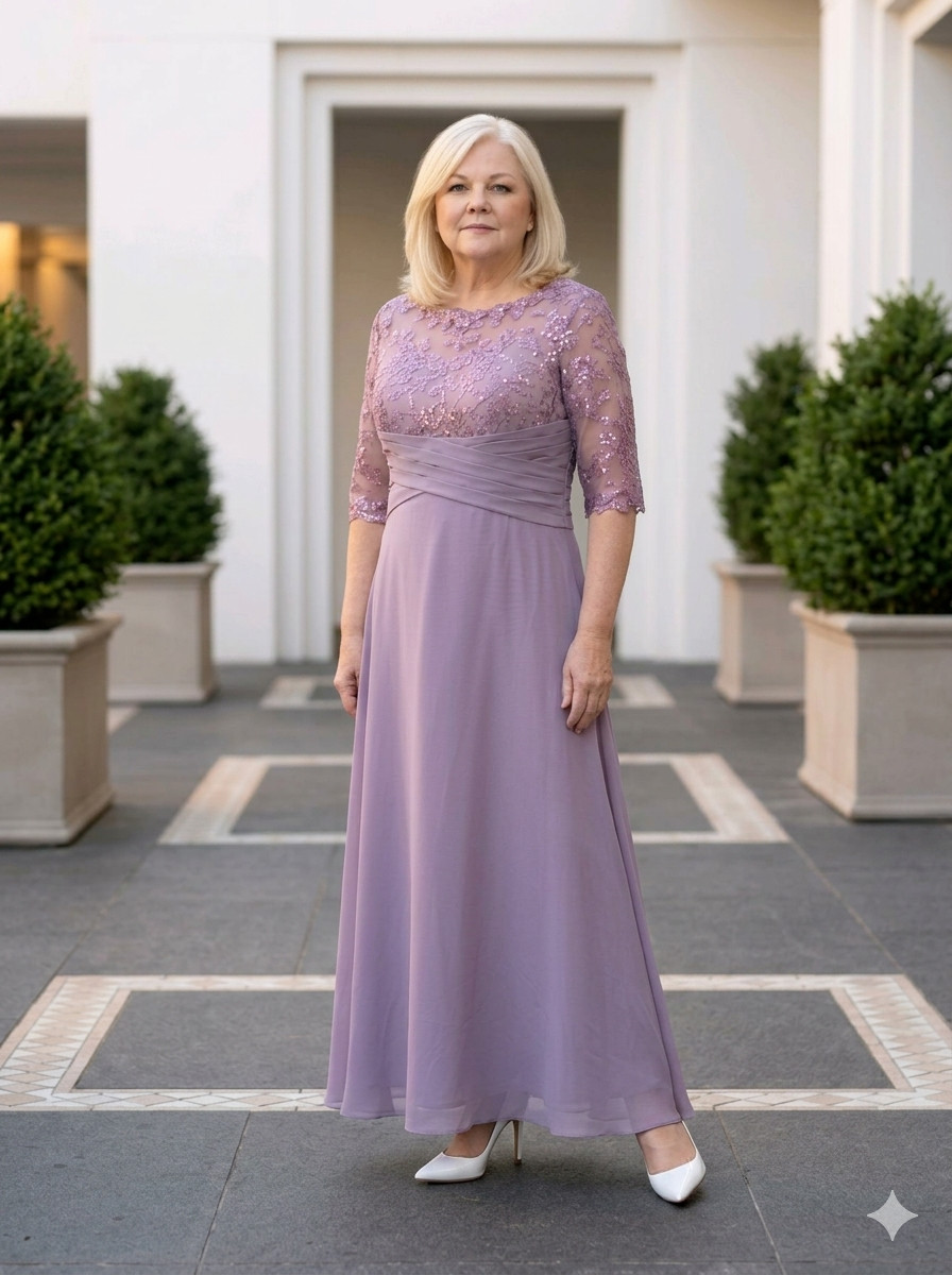 The Loretta Collection “Lilac & Lace” Chiffon Formal Gown (Size 8/10 – Medium)