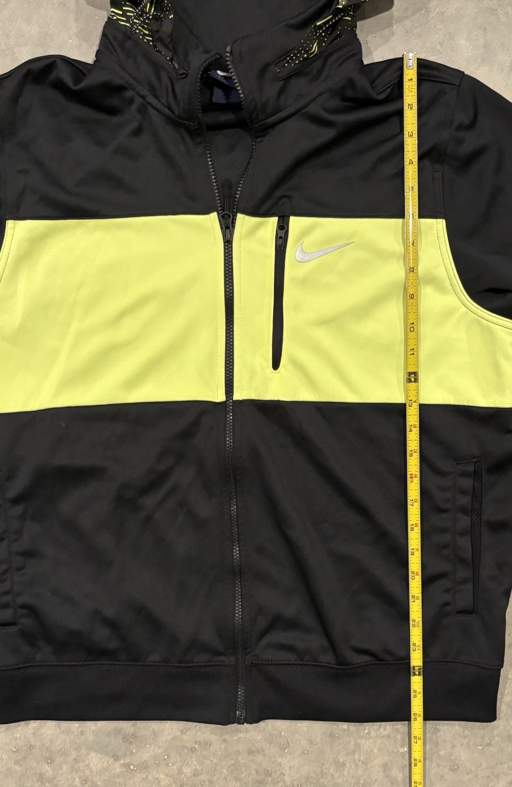 Nike Running Jacket Mens XL Black Neon Yellow Hooded Thumbholes Blue Tag