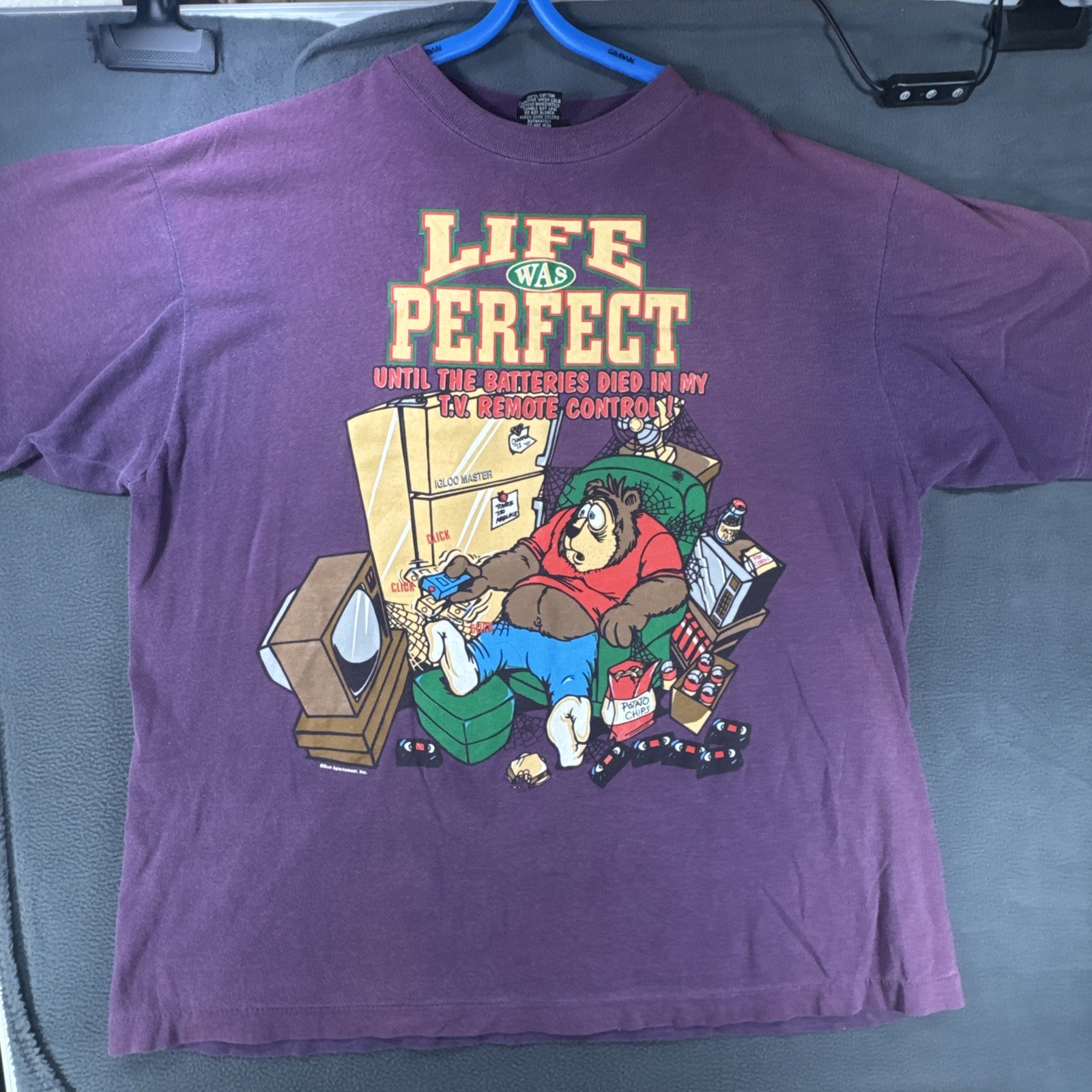 Vintage 1990s Sun Life Was Perfect T-shirt Size XL Purple Made in Oman Y2K