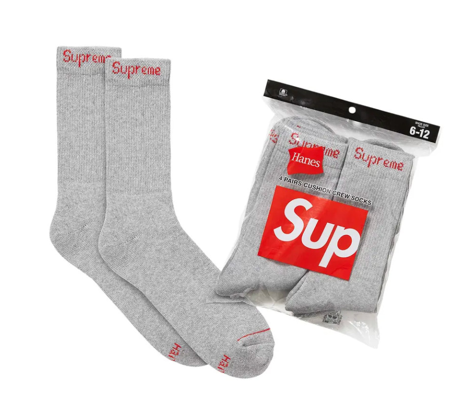 Supreme x Hanes Crew Socks GRAY/GREY ONE (1) PAIR 6-12 NEW