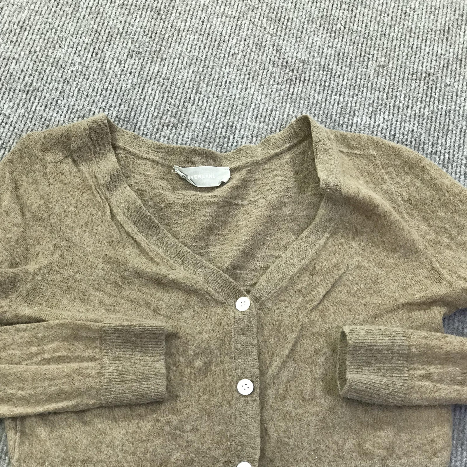 Everlane Sweater Cardigan Womens Small Brown Alpaca Wool V Neck Button Cropped