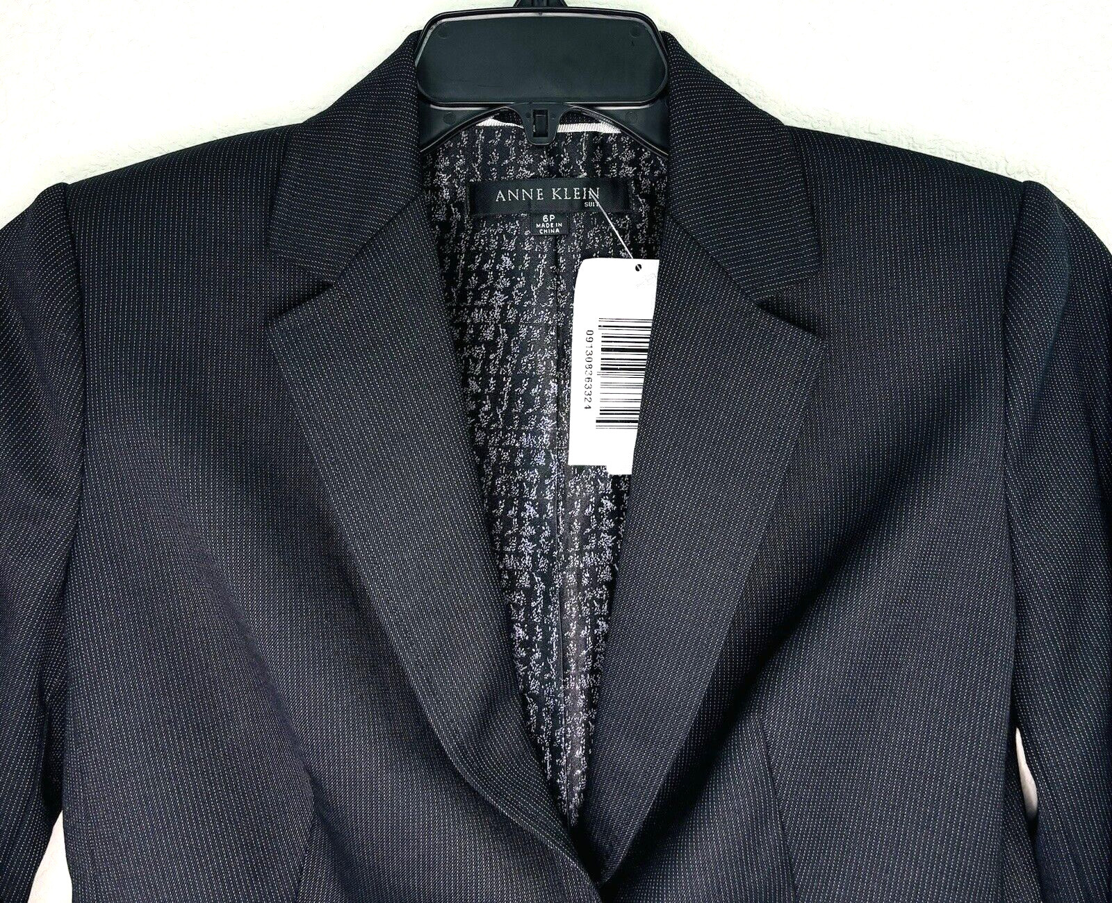 Anne Klein Womens Blazer Size 6 Jacket Button Pinstripe Black Wool Blend Petite
