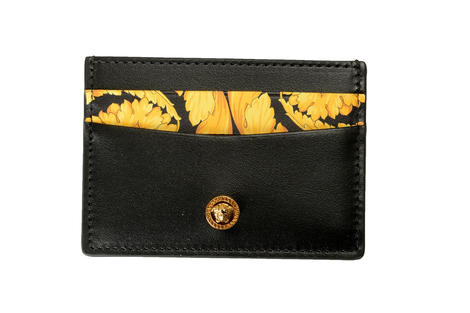 Versace Barocco Print 100% Leather Gold Medusa Head Card Case Holder
