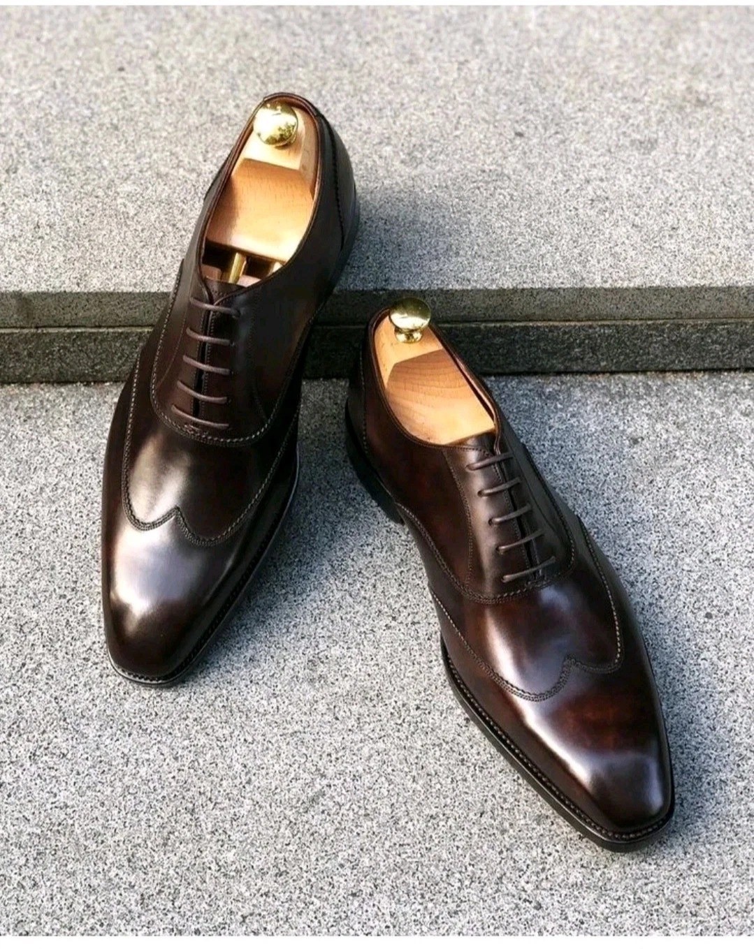 Handmade Men’s Dark Brown Leather Oxford Wing Tip Lace-Up Formal Dress Shoes