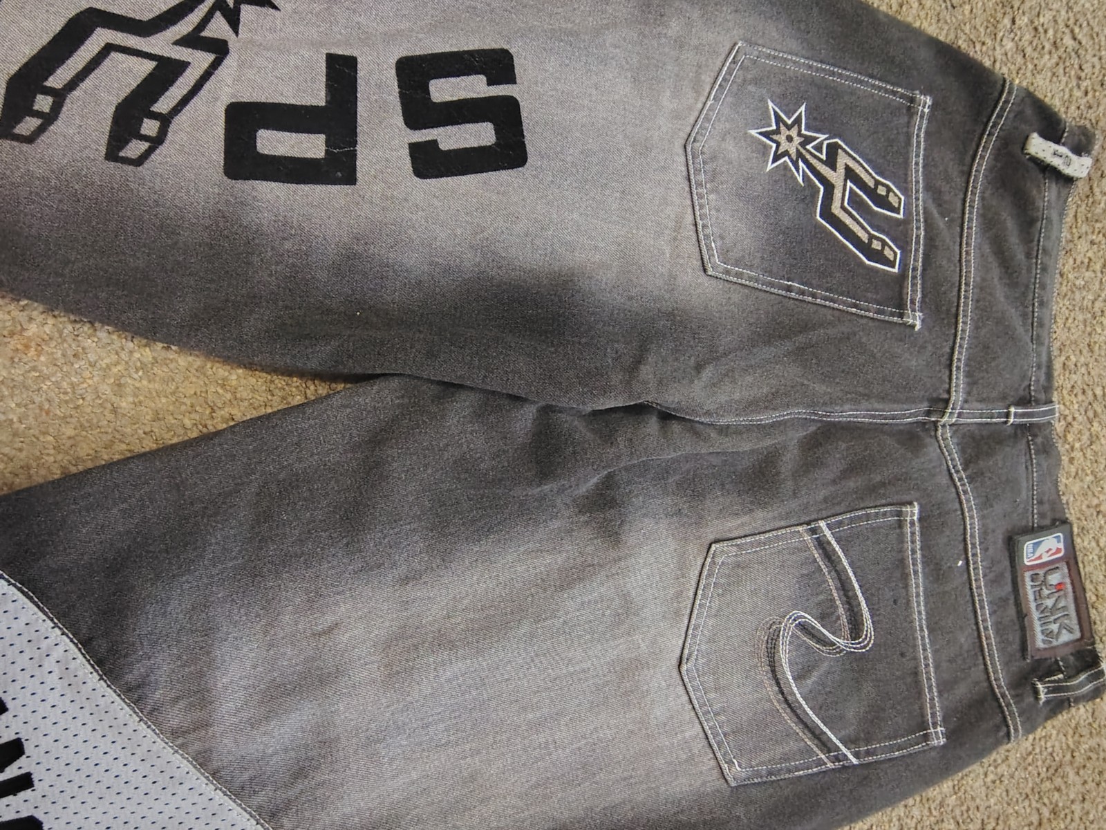 UNK Denim NBA Spurs Tim Duncan 21 Embroidered Straight Jeans Black White Men