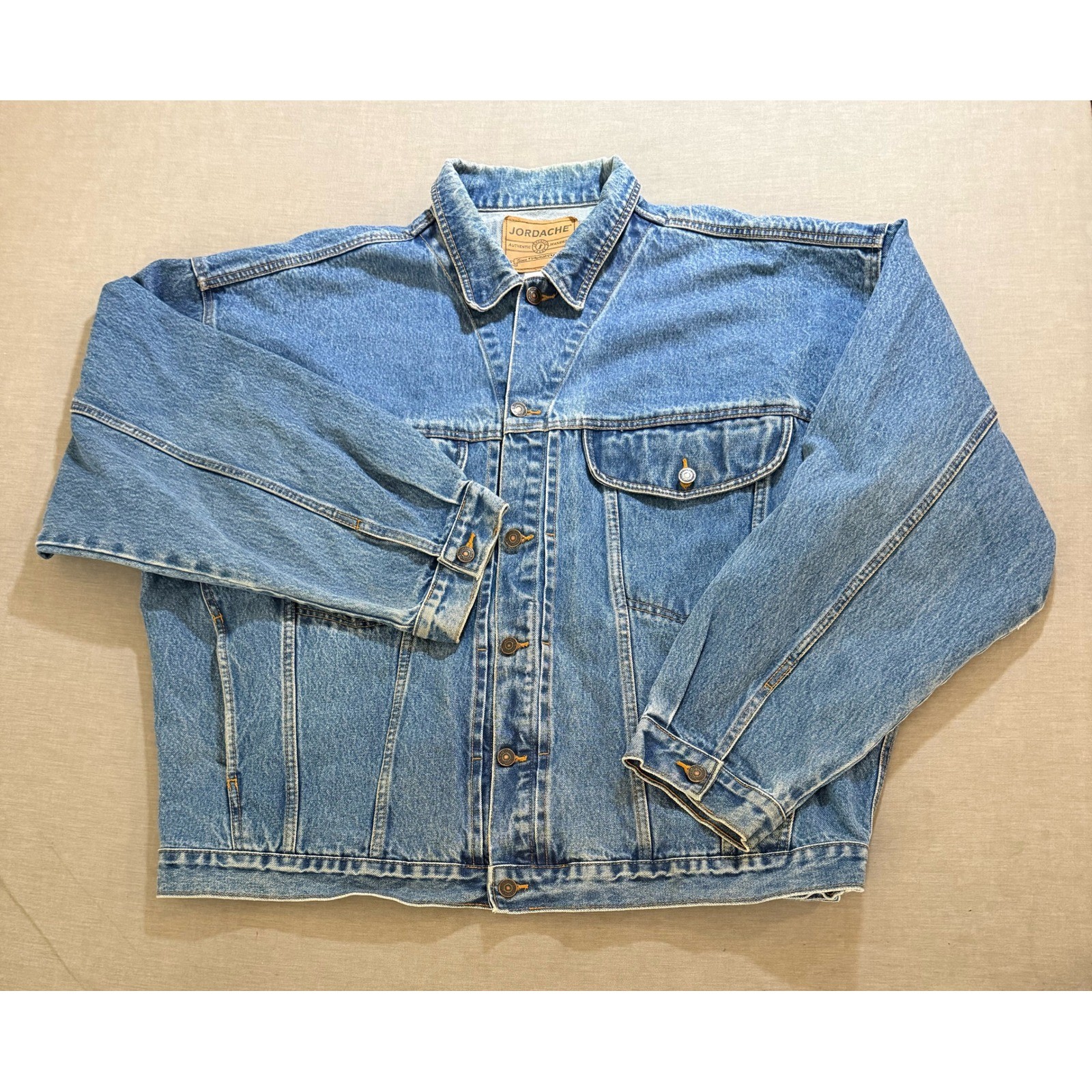 Vintage Jordache Denim Trucker Jacket Mens #XL Blue Button Long Sleeve