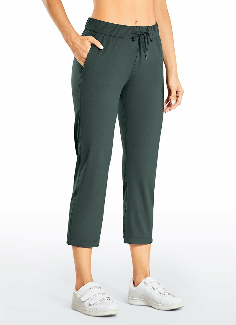 CRZ YOGA Women’s Stretch Capri Pants Travel Mid Rise Drawstring Joggers -Medium