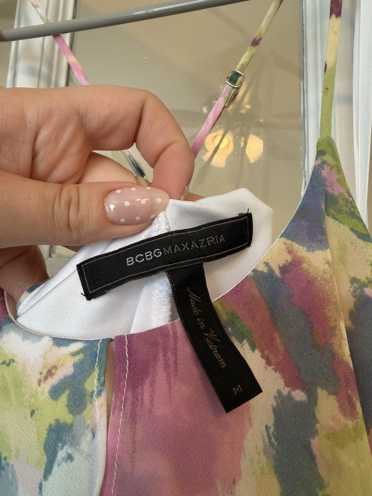BCBG Max Azria Chiffon dress Spaghetti Straps Watercolors SZ M