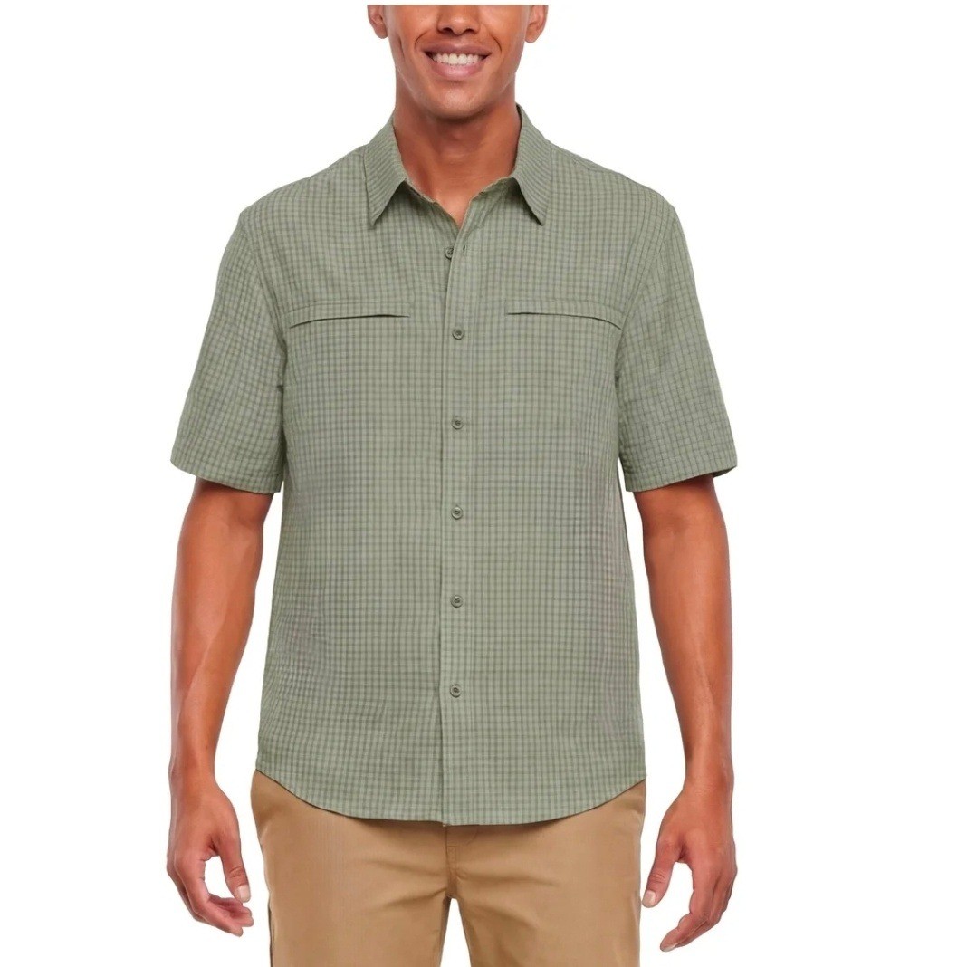 Orvis Mens Short Sleeve Tech Shirt Green Plaid UPF 30+ Quick Dry Medium NWT