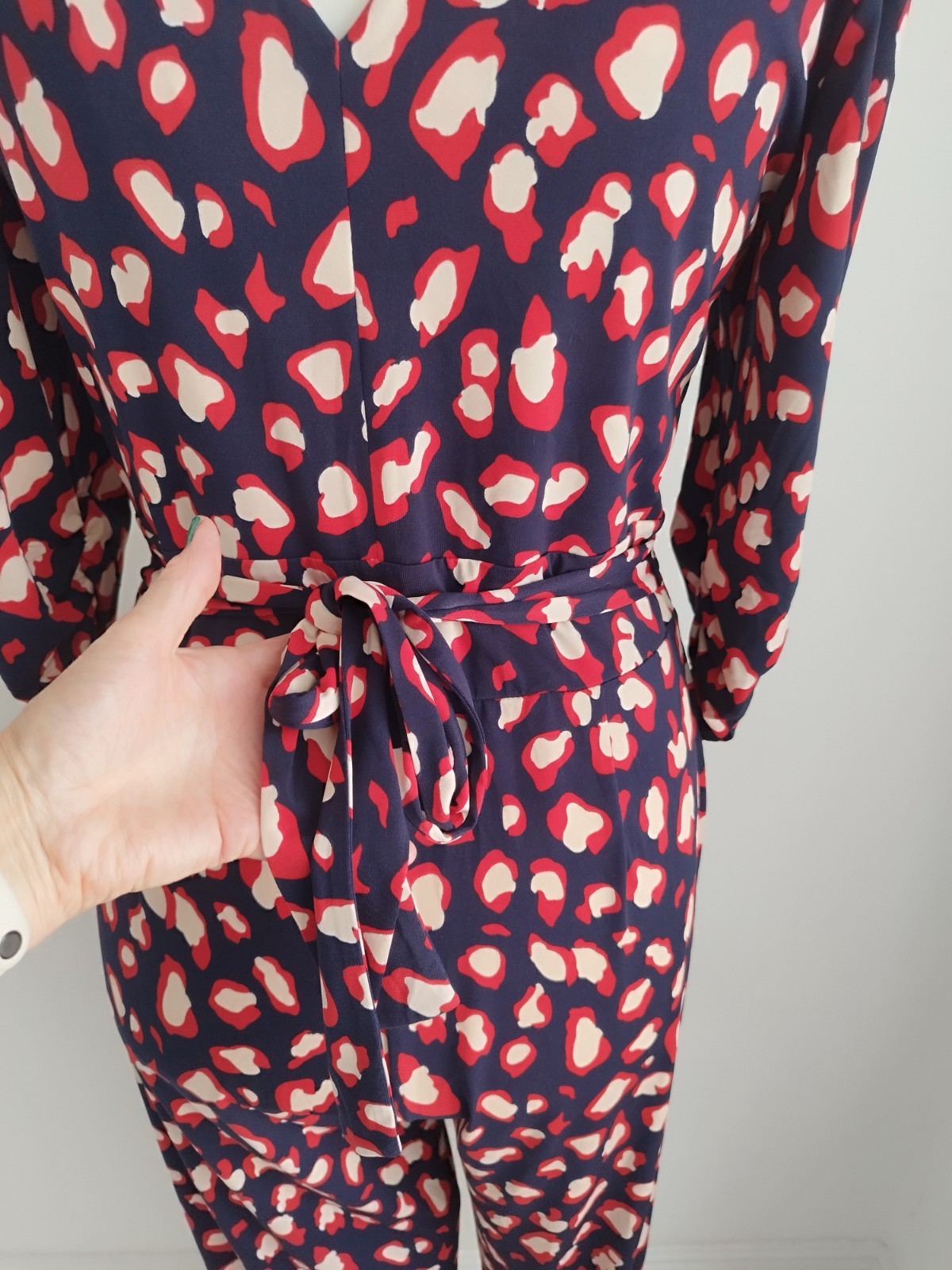 Jumpsuit Geometric Pattern JOLIE MOI Stretchy V Neck Smart Casual Size UK 12