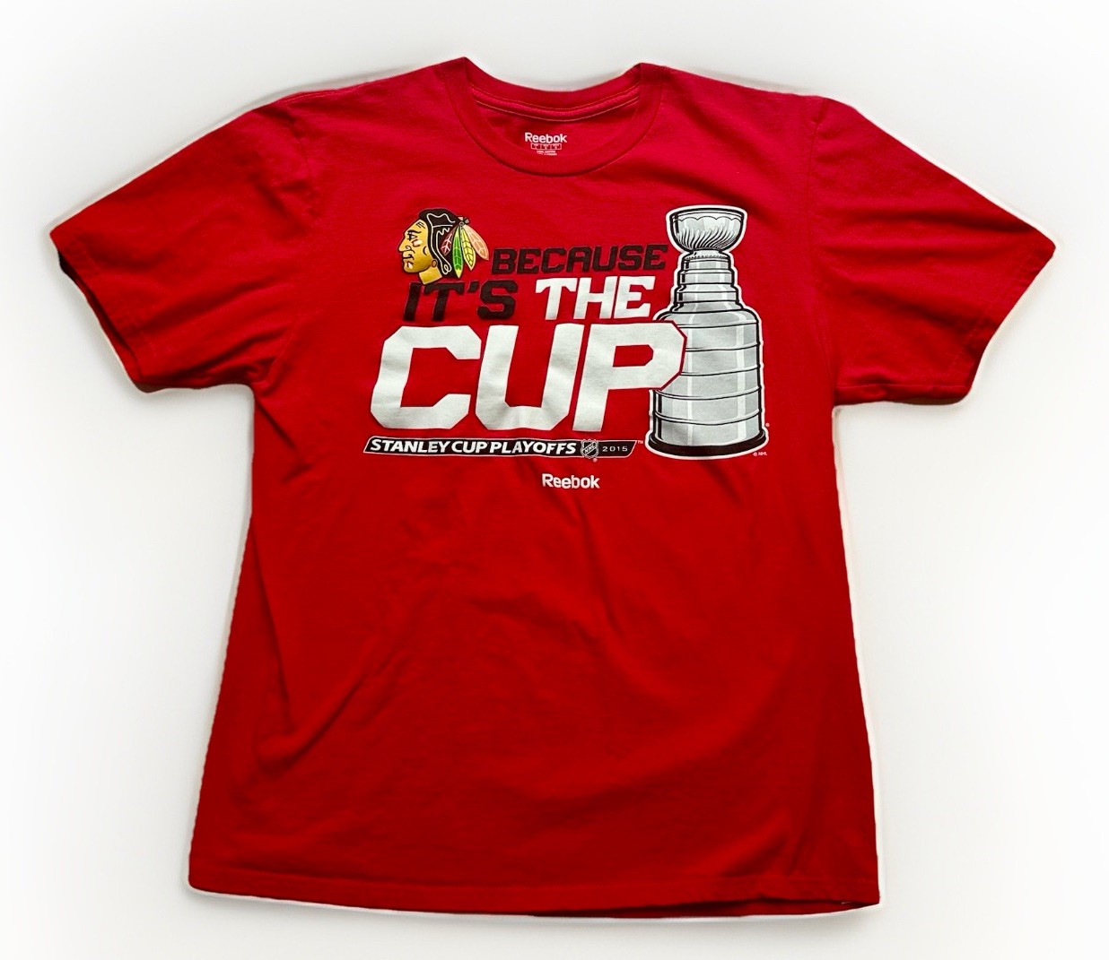 Reebok Stanley Cup Playoffs 2015 Chicago Blackhawks Red Graphic Tee Men’s L