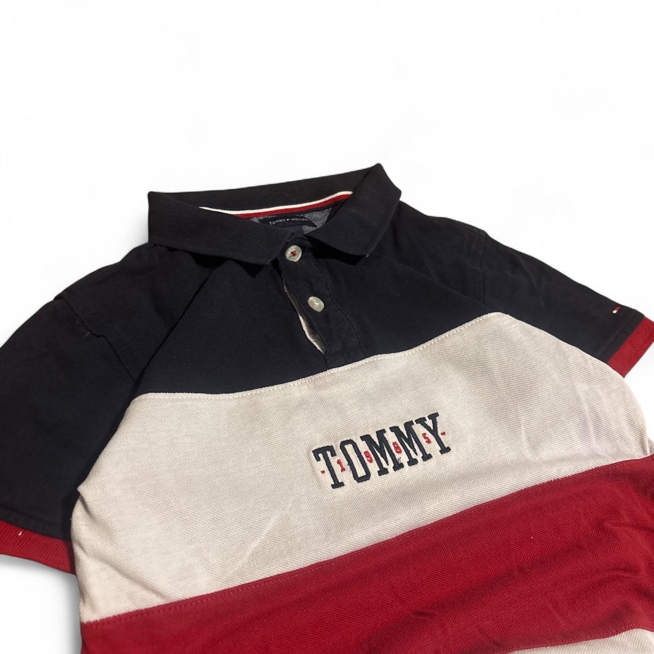 Tommy Hilfiger Colorblock Polo Navy Grey Red TOMMY Logo Size 7 #KidsPoloShirt