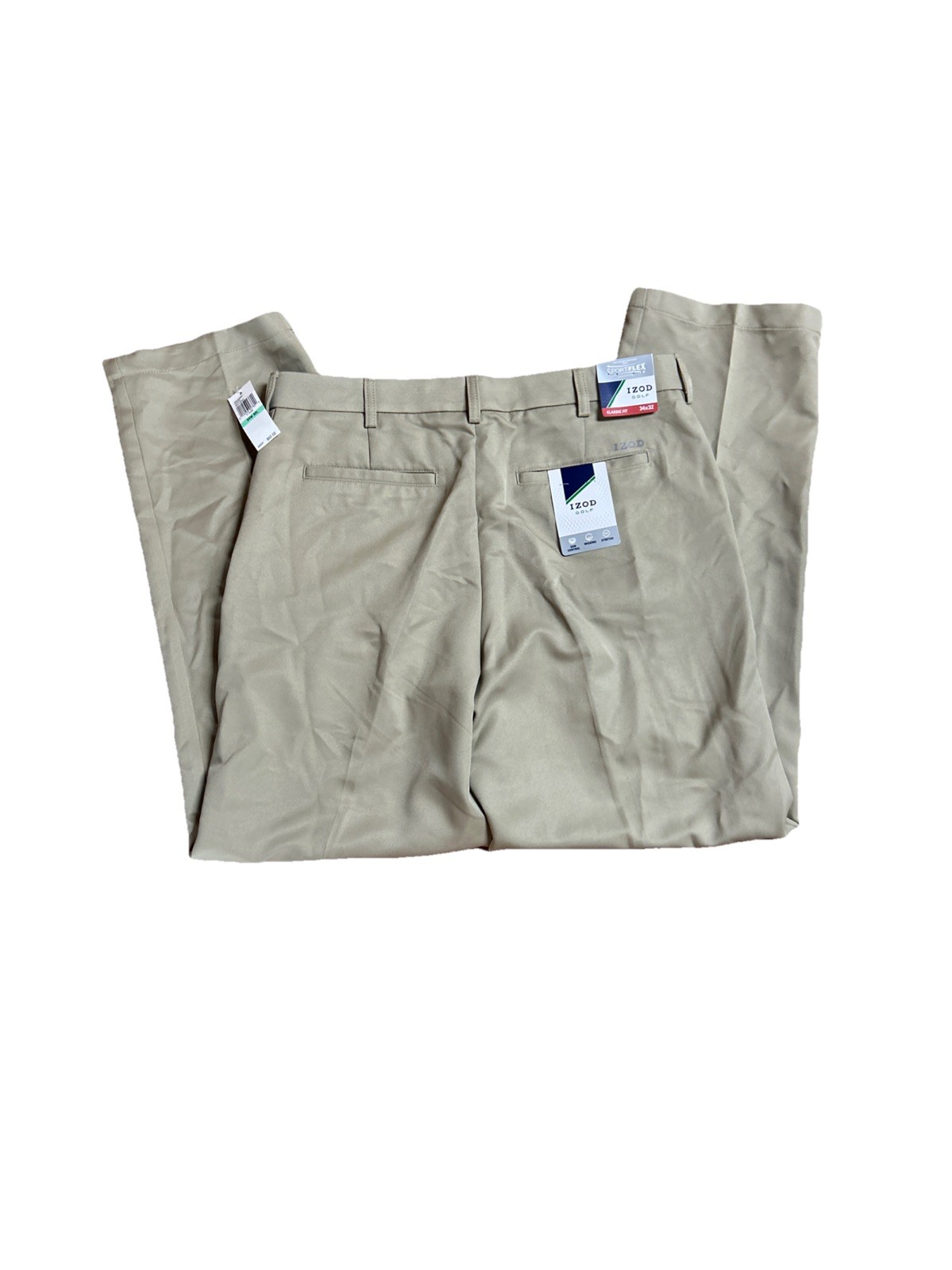 NWT Izod Golf Classic Fit Sport Flex Flat Front R Khaki Dress Pants Size 34 x 32