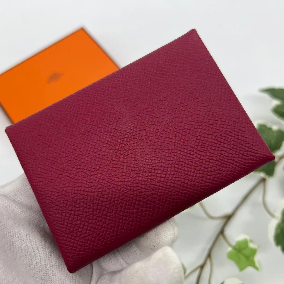 HERMES Calvi Duo Card Case Coin Purse Bordeaux Leather