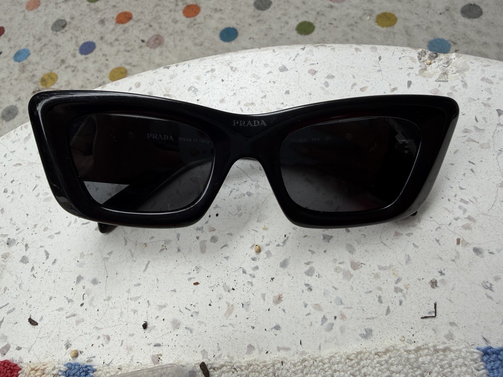 PRADA Milano Women’s Rectangle Sunglasses Black Plastic Frame Blck Tinted Lenses