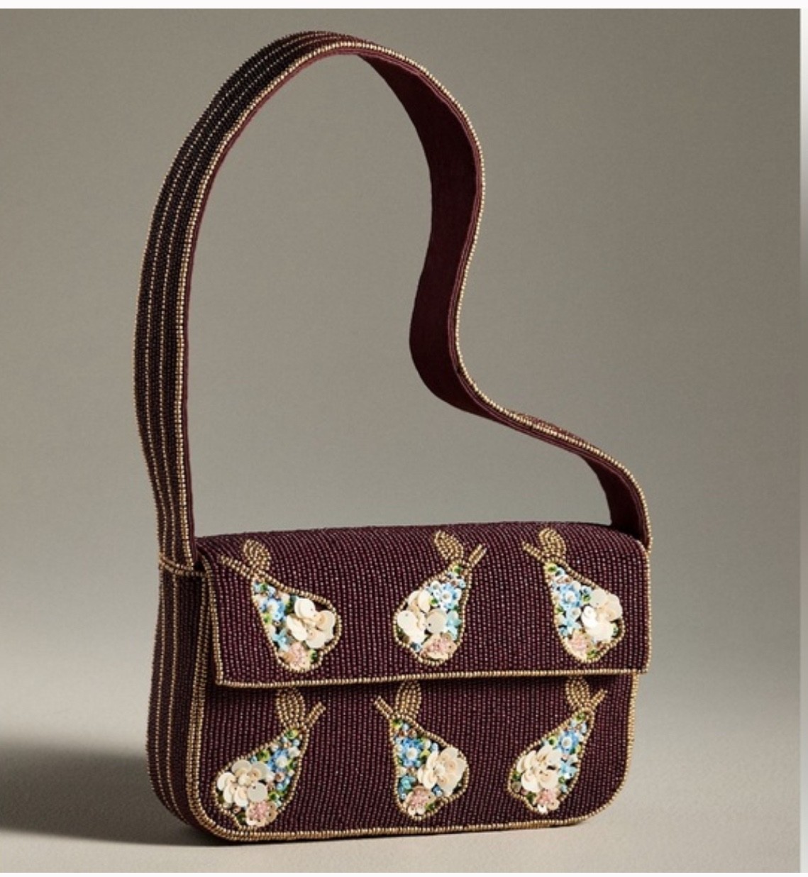 Anthropologie Fiona Beaded Bag Food & Drink Edition Pear NWT Wine Burgundy Brown