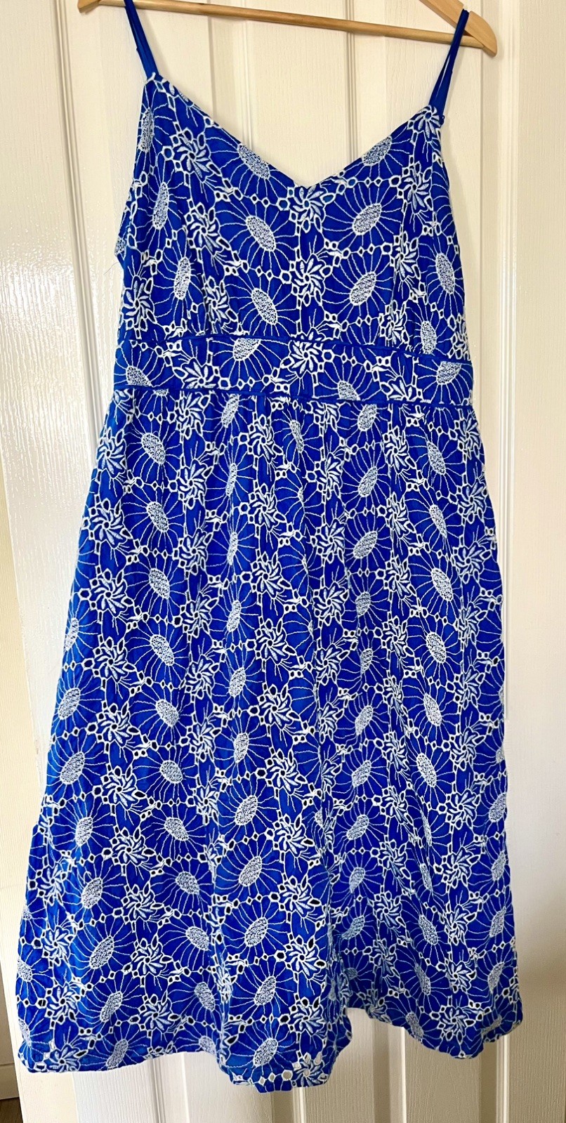 FatFace Jayden Broderie Midi Dress Blue White Embroidered Cotton Sundress UK