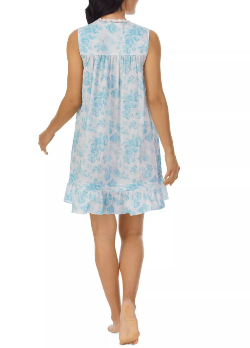 EILEEN WEST E5325037 AQUA ROSE SLEEVELESS COTTON LAWN CHEMISE NIGHTGOWN ~ MEDIUM