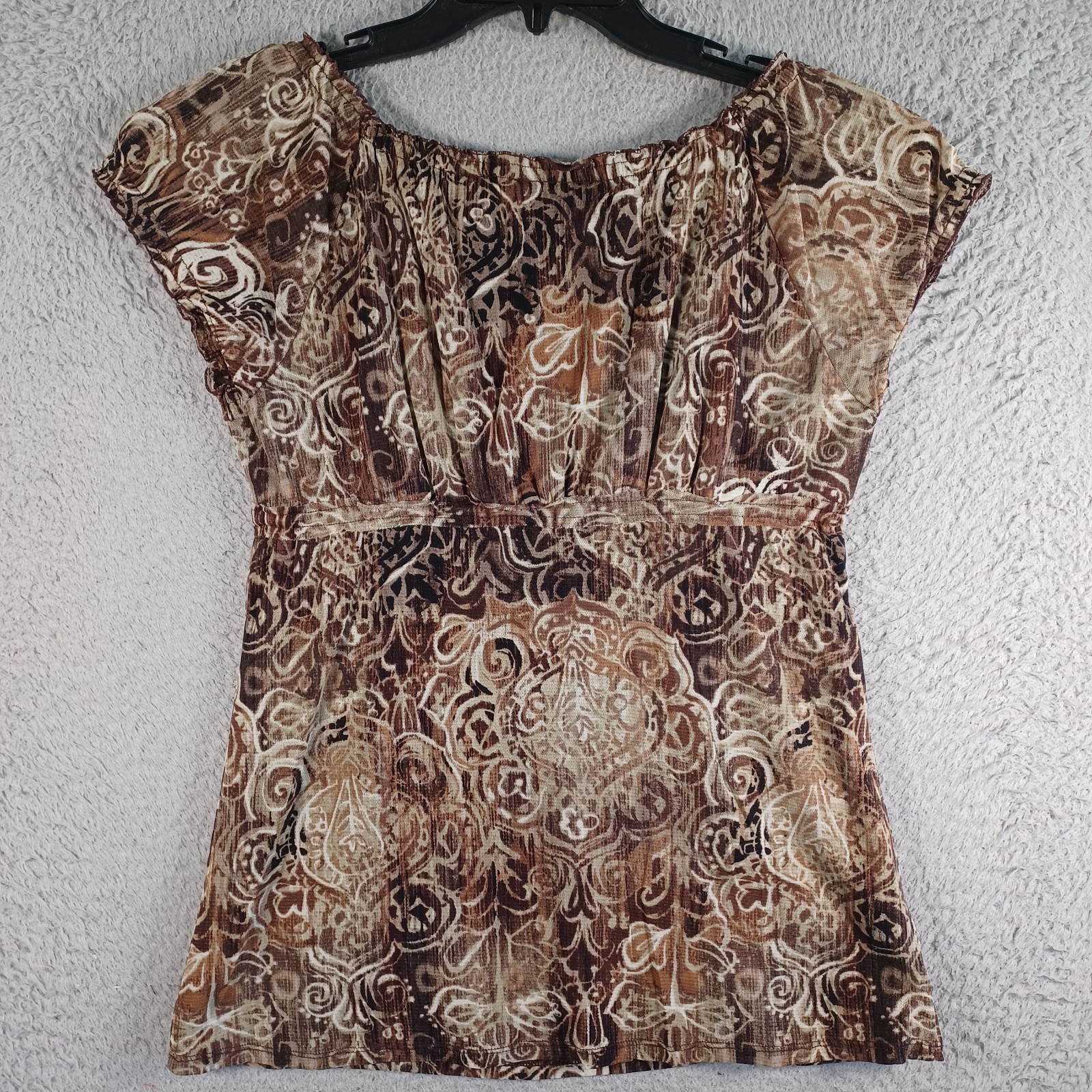 Axcess Womens Brown Blouse Top Size Medium Lined Sleeveless Geometric Aztec Soft