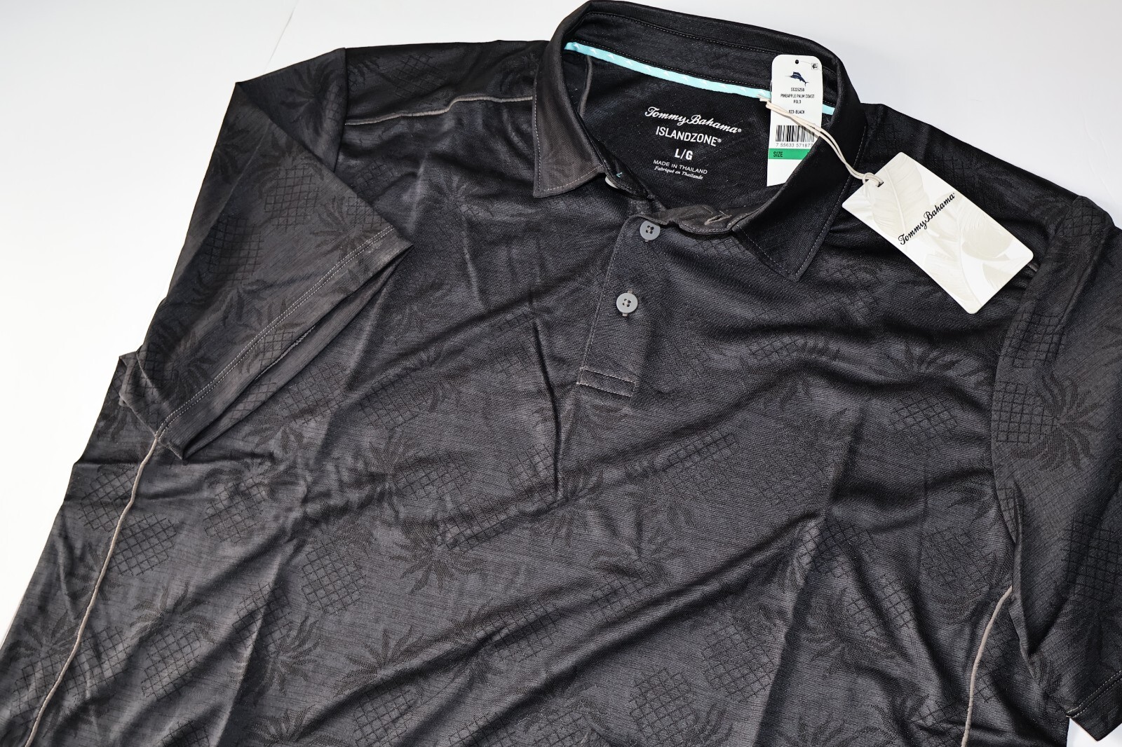 Tommy Bahama Polo Shirt Pineapple Palm Coast Performance Black SS New