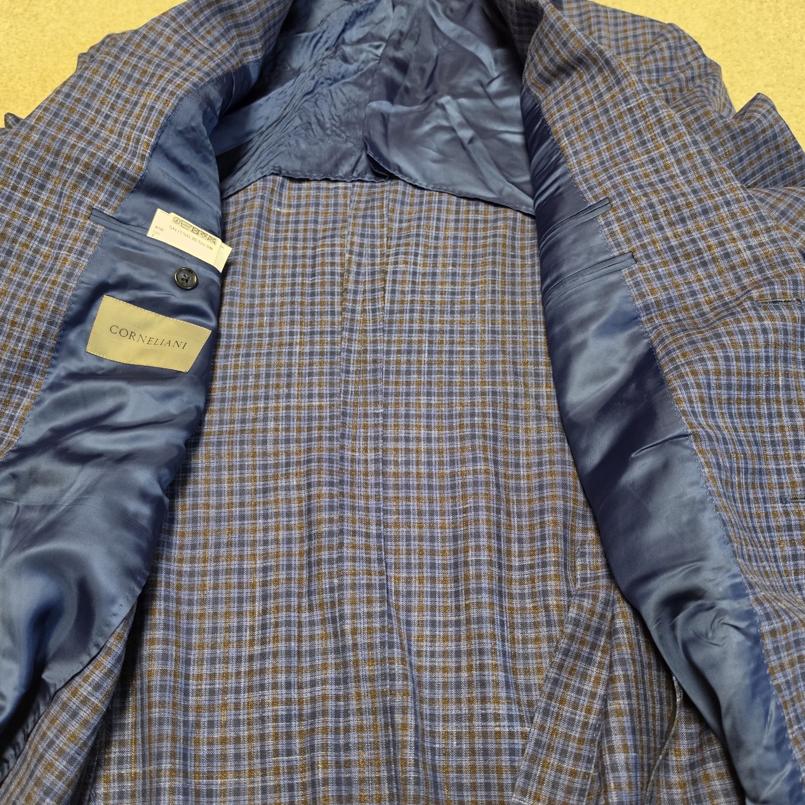 Corneliani Unstructured Blazer US 38R IT 48R Wool Silk Linen Blue Check Italy