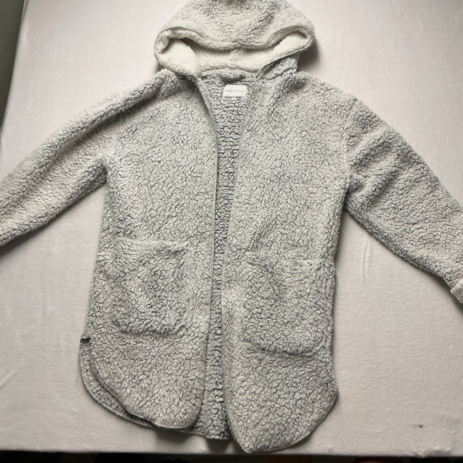 Peaches & Dreams Plush Soft Faux Fur/Sherpa Hooded Sz M WOMENS Over Coat, 3697