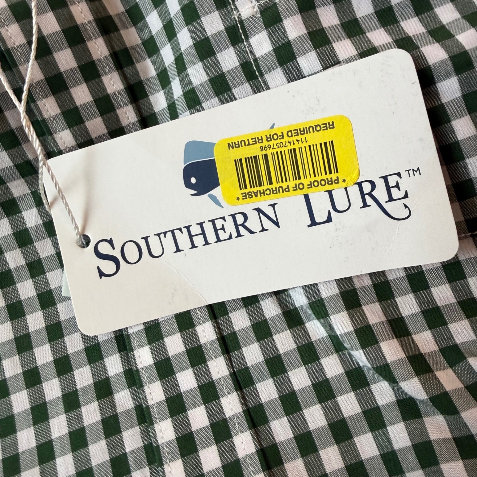 Southern Lure Boys Green Gingham Long Sleeve Button Down Shirt Youth Large NWT
